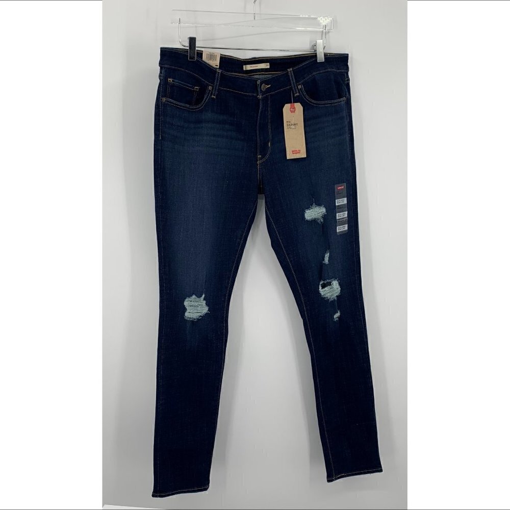 Levis 711 skinny mid rise distressed jeans denim dark wash women new 34 LONG
